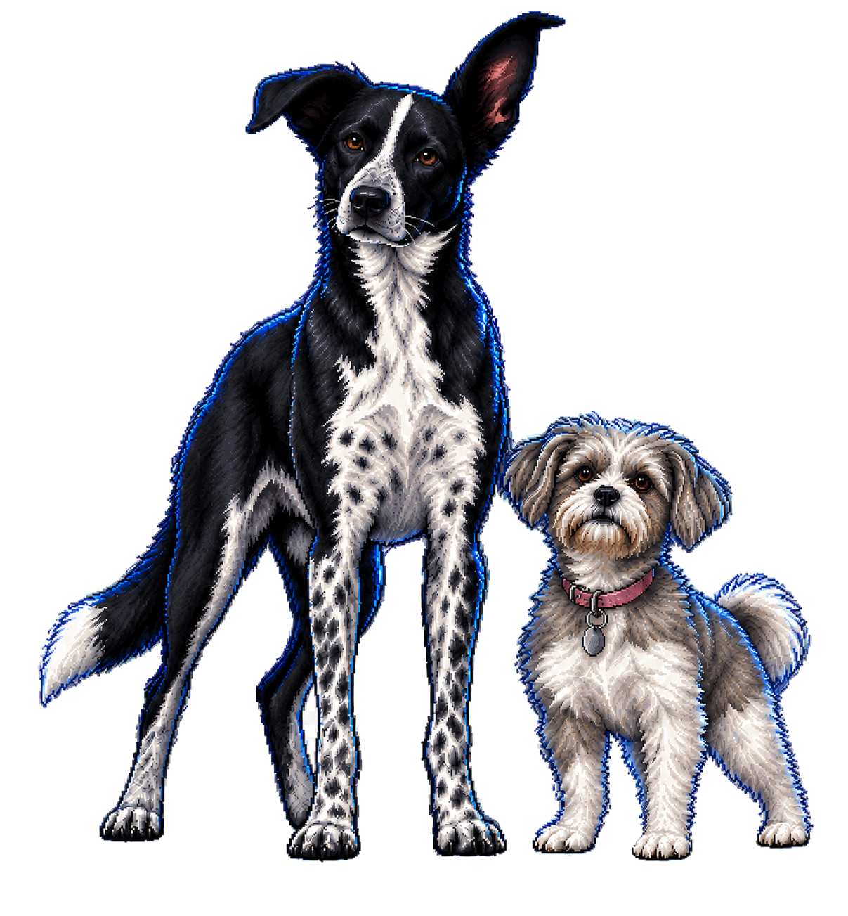 Pixel-art portraits of Eliza and Walter guarding the report